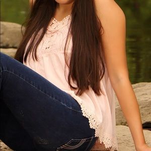 ACEMI. Blush Pink tank with lace detailing